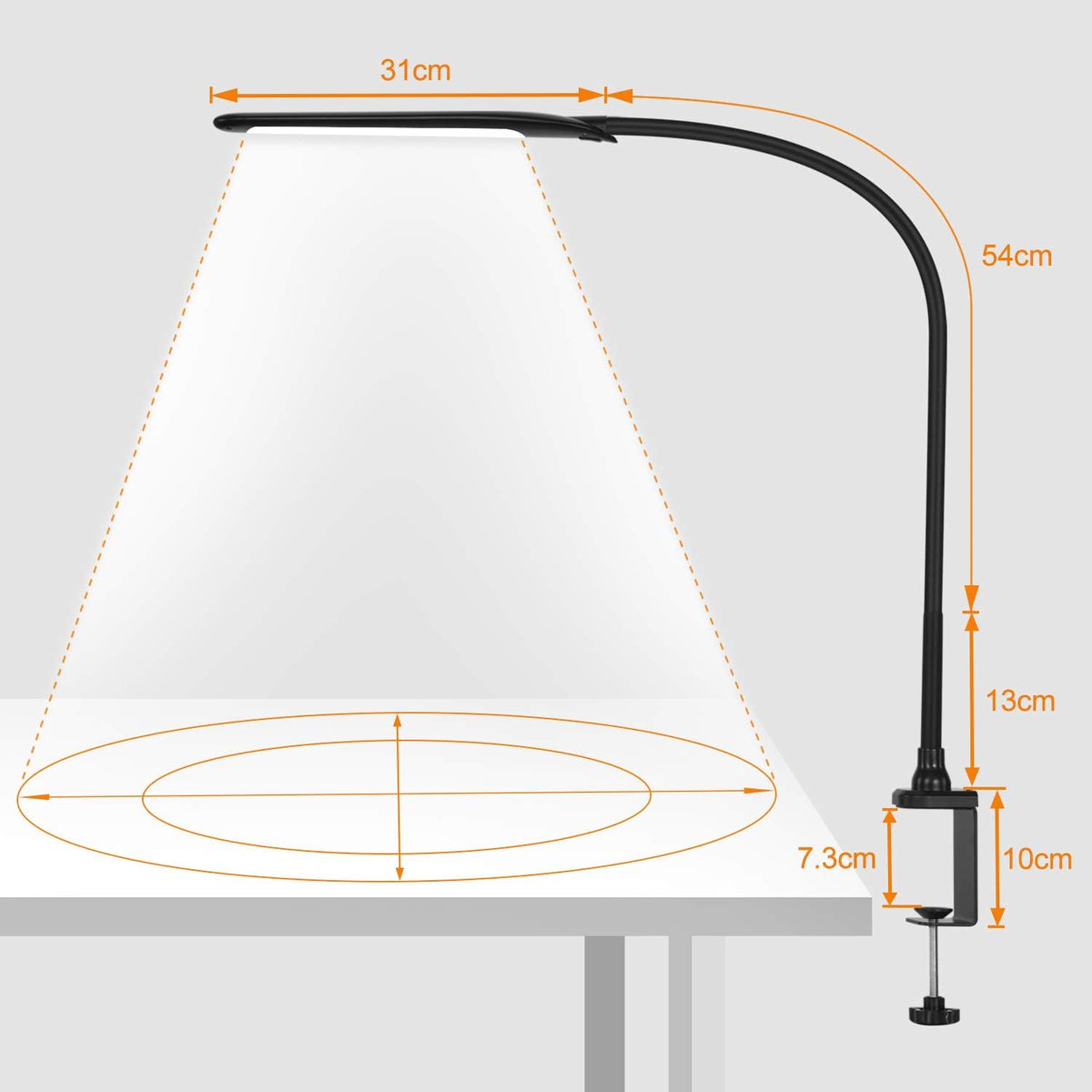 Clamp Desk Lamp for Home Office - Flexible Gooseneck Architect Table Lamp with 10 Brightness Levels, 3 Color Modes, and Eye-Caring Design for Study, Reading, and Work