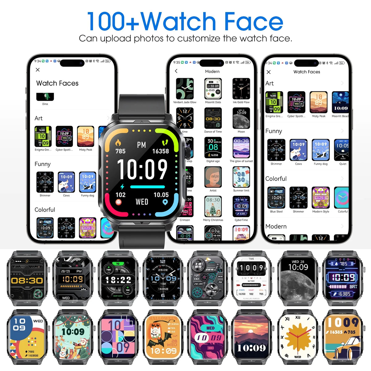 H5 Bluetooth Call Smart Watch, IP68 Waterproof Fitness Tracker for Men and Women, Black