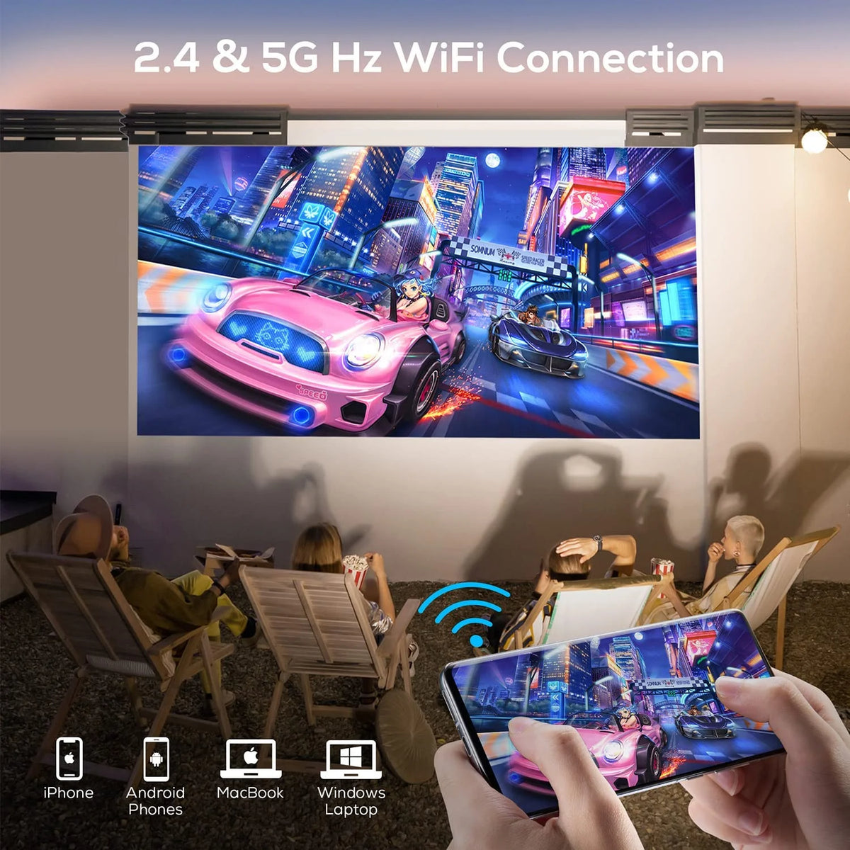 IPL310 1080P Native Projector with 5G WiFi and Bluetooth 5.2, 9000 Lumens LED, 4K Support, 180-Inch Display, Portable Home Theater Projector with Carrying Case