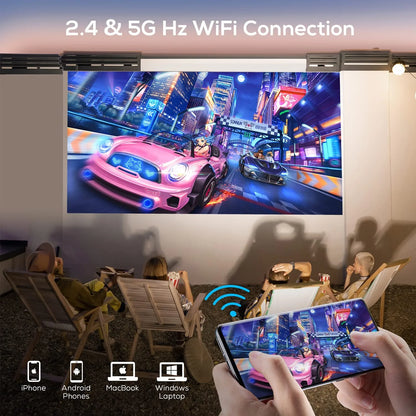 IPL310 1080P Native Projector with 5G WiFi and Bluetooth 5.2, 9000 Lumens LED, 4K Support, 180-Inch Display, Portable Home Theater Projector with Carrying Case