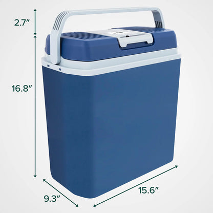 24L Portable Thermoelectric Cooler and Warmer with 12V Power and Handle - Blue