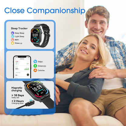H5 Bluetooth Call Smart Watch, IP68 Waterproof Fitness Tracker for Men and Women, Black