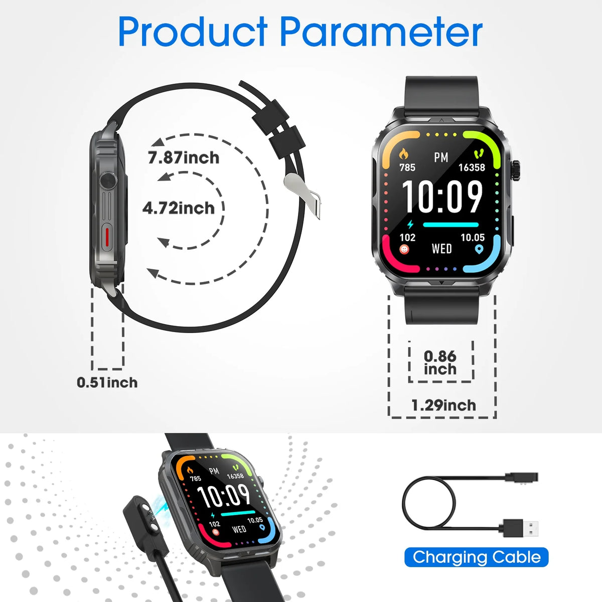 H5 Bluetooth Call Smart Watch, IP68 Waterproof Fitness Tracker for Men and Women, Black