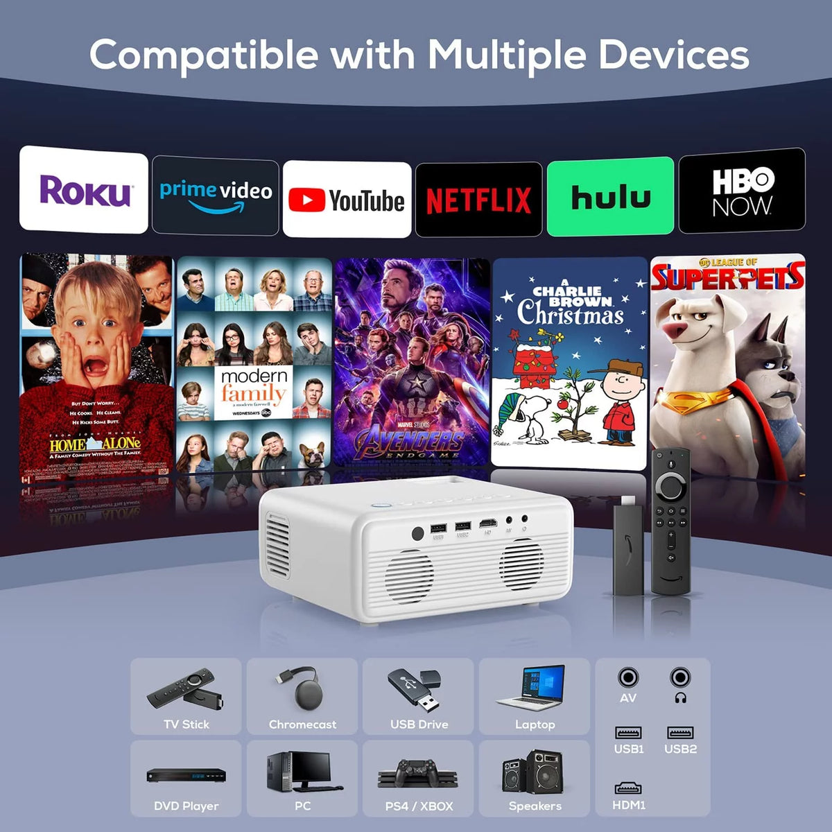 IPL310 1080P Native Projector with 5G WiFi and Bluetooth 5.2, 9000 Lumens LED, 4K Support, 180-Inch Display, Portable Home Theater Projector with Carrying Case