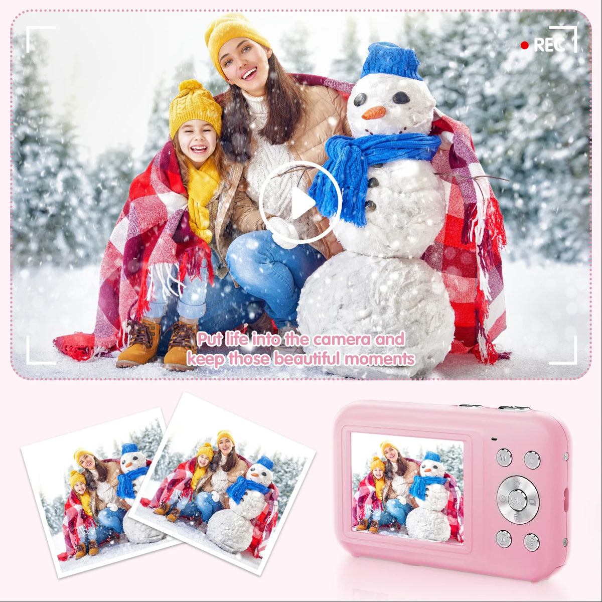 Kids Digital Camera with 32GB Card, FHD 1080P, 44MP, 16X Digital Zoom, Portable Vlogging Camera (Pink)