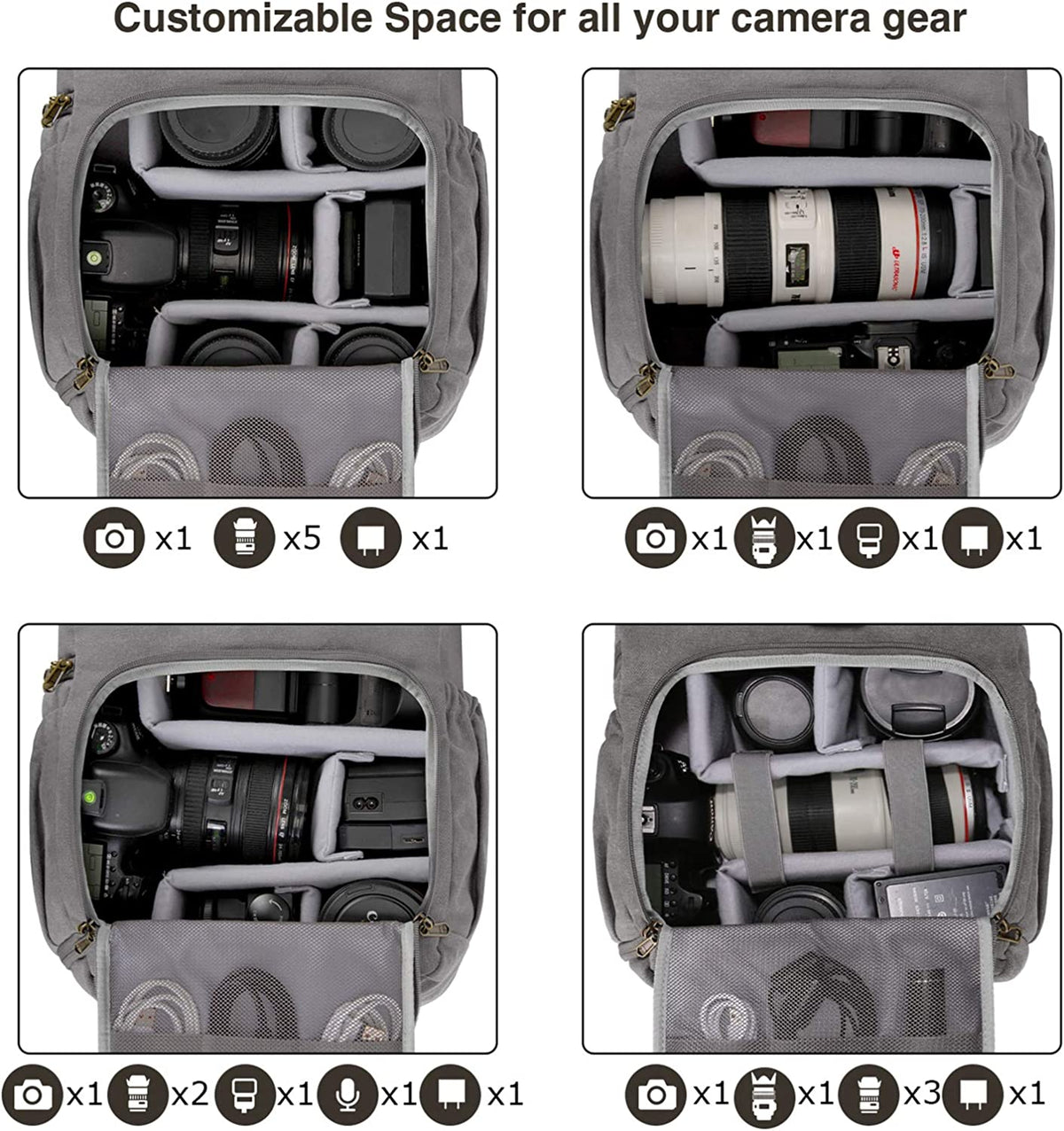 Professional DSLR Waterproof Camera Backpack with Anti-Theft Design, Accommodates Up to 15" Laptop, Includes Rain Cover, Grey