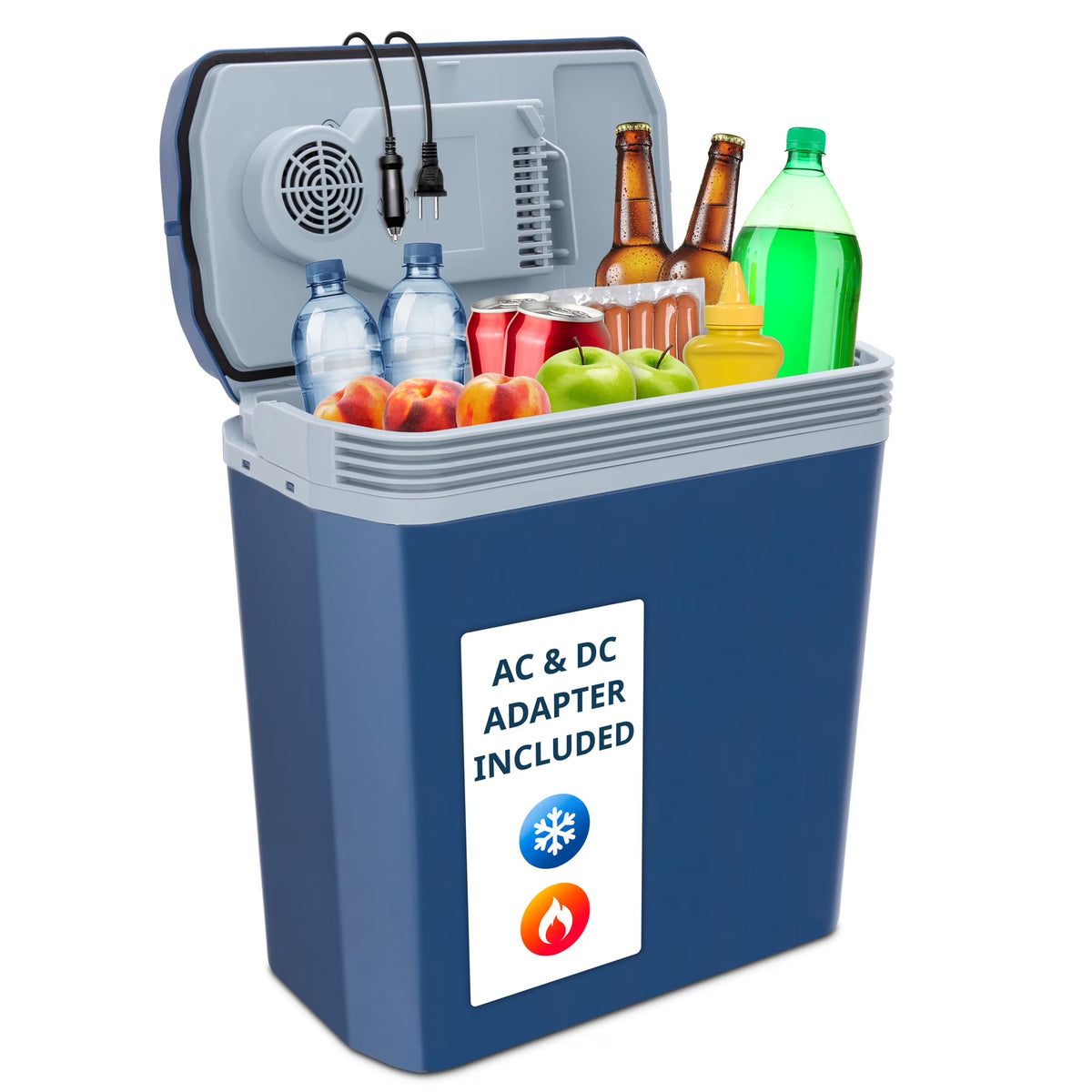 24L Portable Thermoelectric Cooler and Warmer with 12V Power and Handle - Blue