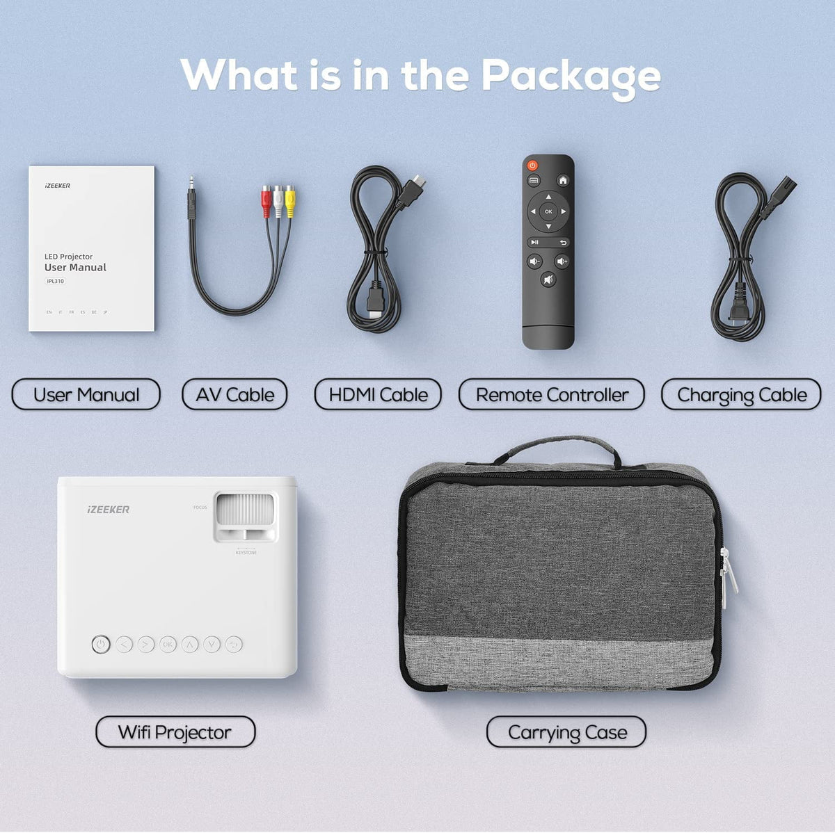 IPL310 1080P Native Projector with 5G WiFi and Bluetooth 5.2, 9000 Lumens LED, 4K Support, 180-Inch Display, Portable Home Theater Projector with Carrying Case