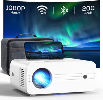 IPL310 1080P Native Projector with 5G WiFi and Bluetooth 5.2, 9000 Lumens LED, 4K Support, 180-Inch Display, Portable Home Theater Projector with Carrying Case