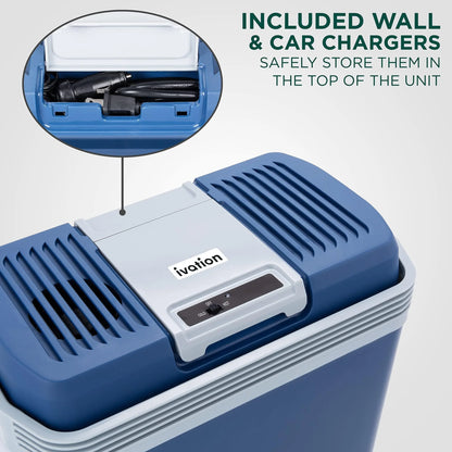 24L Portable Thermoelectric Cooler and Warmer with 12V Power and Handle - Blue