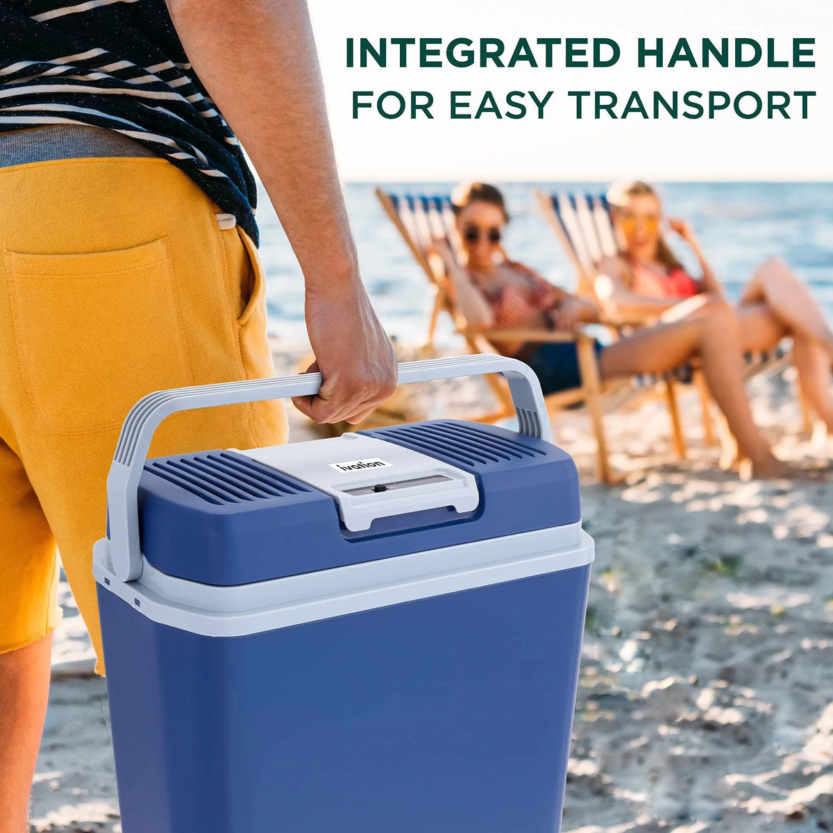 24L Portable Thermoelectric Cooler and Warmer with 12V Power and Handle - Blue